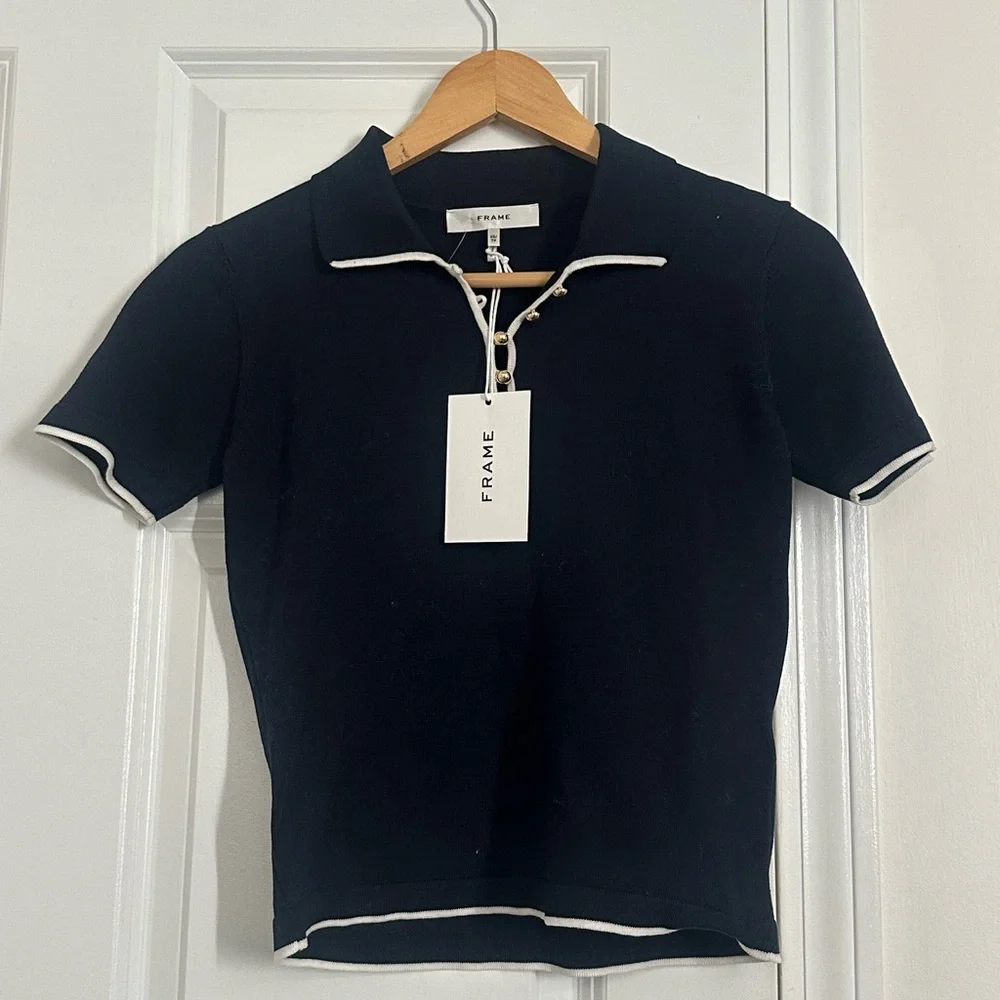 Frame Denim Navy Cotton Polo Top Size XS - Picture 5 of 6